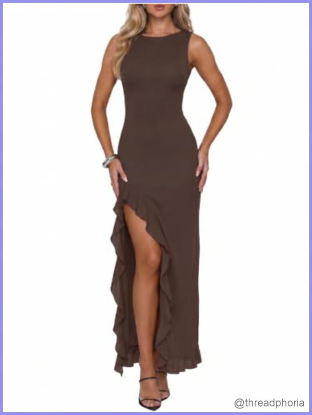 Sheer Mesh High Slit Ruffle Cocktail Dress Women's